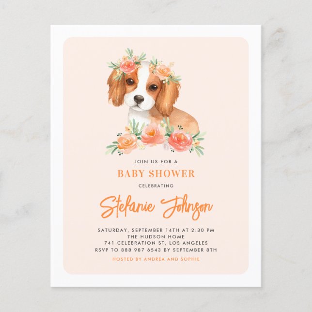 Cavalier King Charles Peach Baby Shower Invitation (Front)