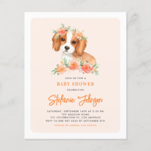 Cavalier King Charles Peach Baby Shower Invitation