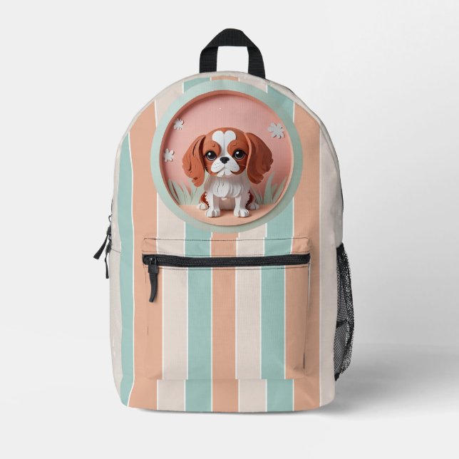 Cavalier King Charles Pink Pastel Paper Cutting  Printed Backpack (Front)