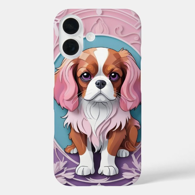 Cavalier King Charles Pink Purple Paper Cutting Case-Mate iPhone Case (Back)