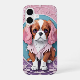 Cavalier King Charles Pink Purple Paper Cutting iPhone 16 Case