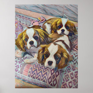 Cavalier KIng Charles Puppies Custom Art Print