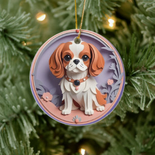 Cavalier King Charles Purple Pastel Paper Cutting Ceramic Tree Decoration