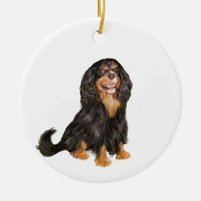 Cavalier King Charles (R) - Black and tan.png Ceramic Tree Decoration (Front)