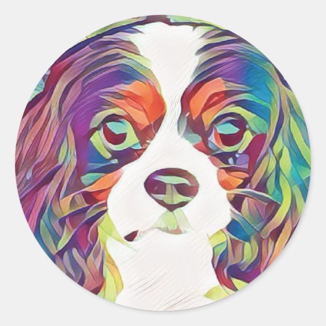 Cavalier King Charles Rainbow Art Sticker (Front)