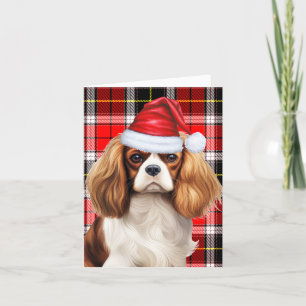 Cavalier King Charles Red Green Plaid Christmas Holiday Card