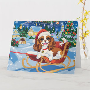 Cavalier King Charles Sleigh Snow Christmas Card