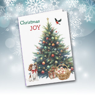 Cavalier King Charles Spaniel and Bird  Holiday Card