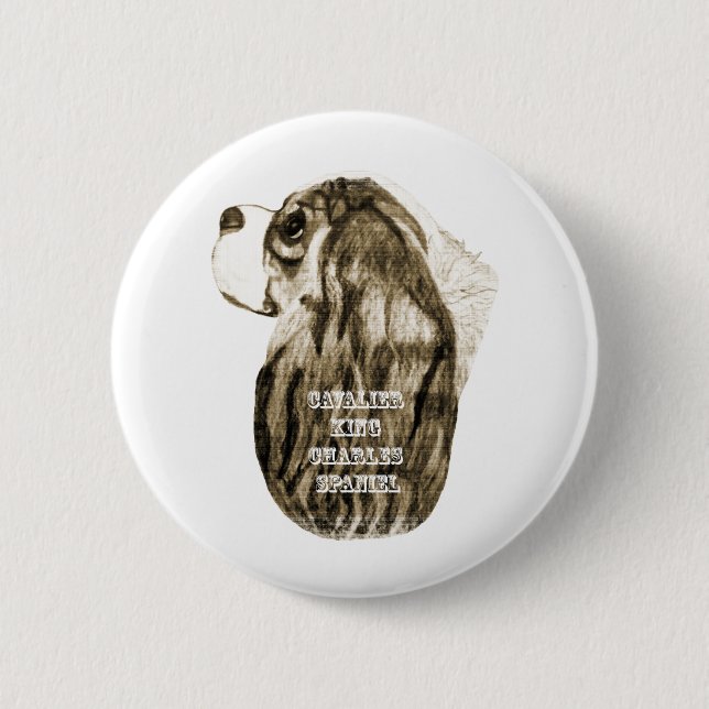Cavalier King Charles Spaniel Antique Profile 6 Cm Round Badge (Front)