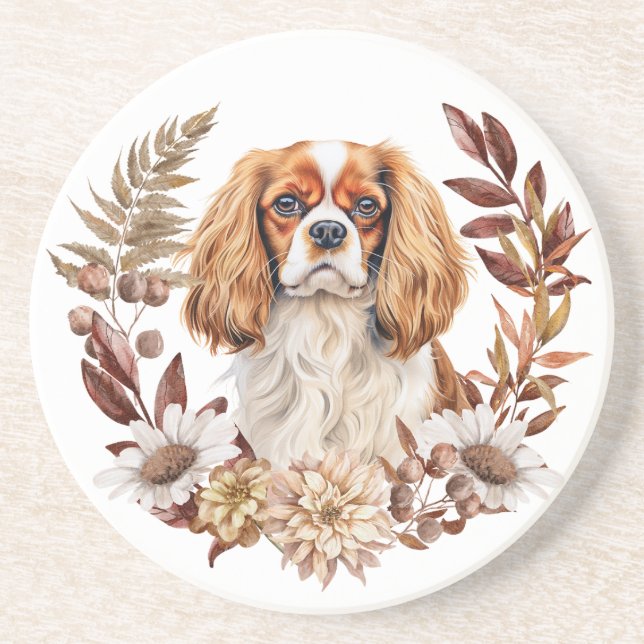 Cavalier King Charles Spaniel Autumn Wreath Coaster (Front)