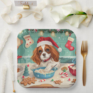 Cavalier King Charles Spaniel Baking Christmas Paper Plate