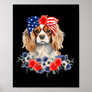 Cavalier King Charles Spaniel Bandanna Usa Flag 4t Poster