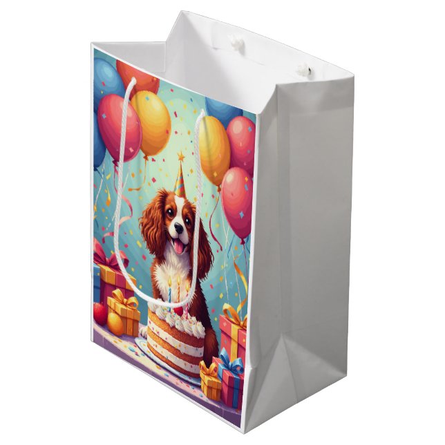 Cavalier King Charles Spaniel Birthday Celebration Medium Gift Bag (Front Angled)