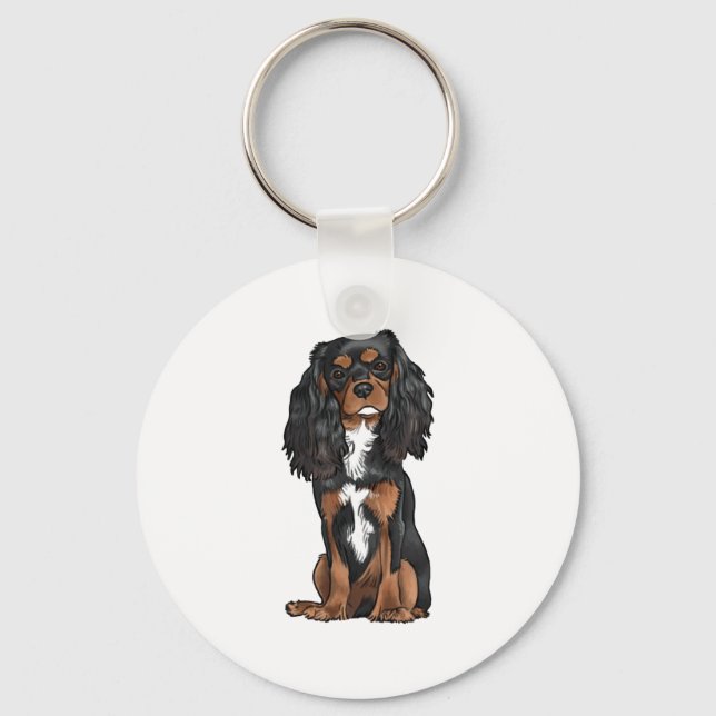 Cavalier King Charles Spaniel - Black and Tan Key Ring (Front)