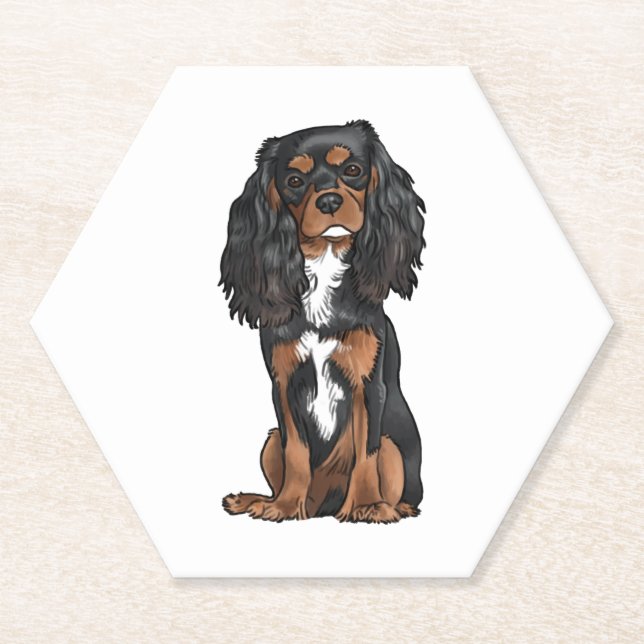 Cavalier King Charles Spaniel - Black and Tan Paper Coaster (Front)