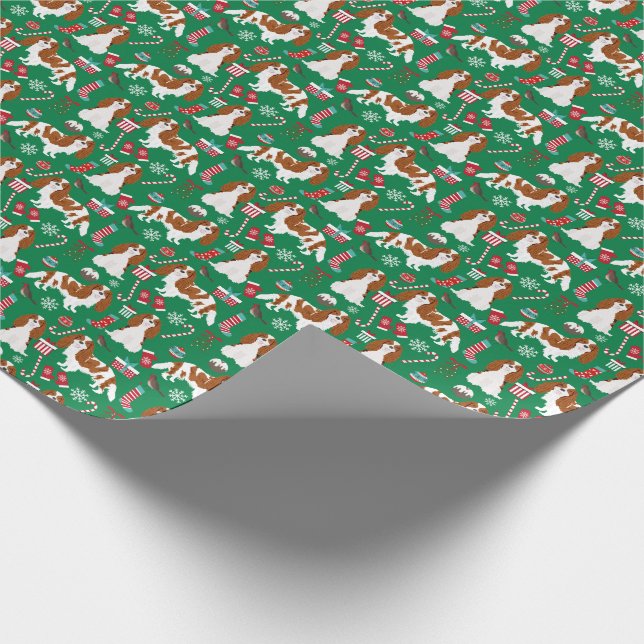 Cavalier King Charles Spaniel Blenheim Christmas Wrapping Paper (Corner)
