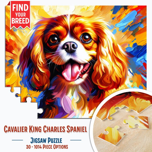 Cavalier King Charles Spaniel Blenheim Dog Acrylic Jigsaw Puzzle (Cavalier King Charles Spaniel Blenheim Portrait Jigsaw Puzzle)