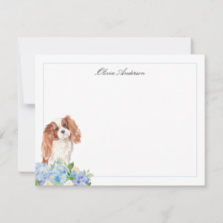 Cavalier King Charles Spaniel Blue Hydrangea Card