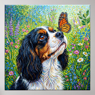 Cavalier King Charles Spaniel Butterfly Garden Pos Poster