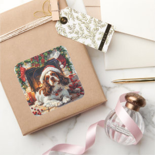 Cavalier King Charles Spaniel by Fireplace Square Sticker