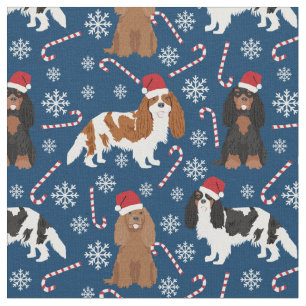 Cavalier King Charles Spaniel candy cane navy Fabric