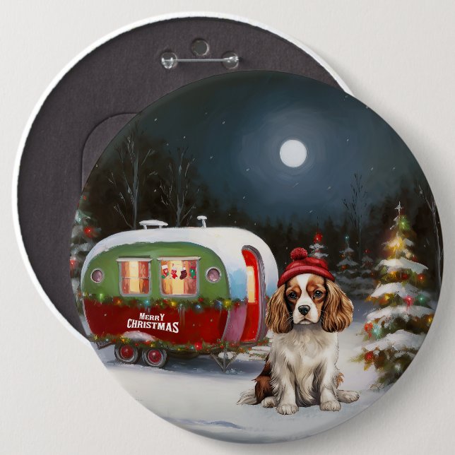 Cavalier King Charles Spaniel Caravan Christmas  6 Cm Round Badge (Front & Back)