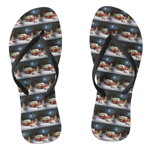 Cavalier King Charles Spaniel Caravan Christmas  Flip Flops (Footbed)
