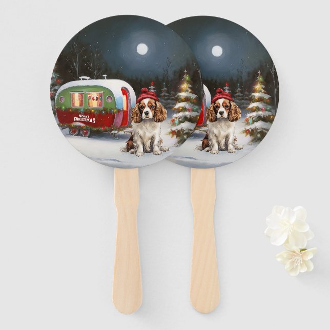 Cavalier King Charles Spaniel Caravan Christmas  Hand Fan (Front and Back)