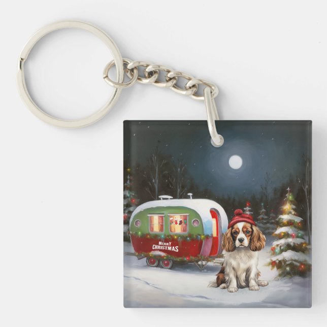 Cavalier King Charles Spaniel Caravan Christmas  Key Ring (Front)
