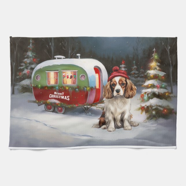 Cavalier King Charles Spaniel Caravan Christmas  Tea Towel (Horizontal)