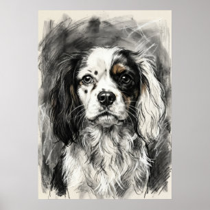 Cavalier King Charles Spaniel Charcoal Sketch Port Poster