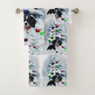 Cavalier King Charles Spaniel Christmas Bath Towel Set
