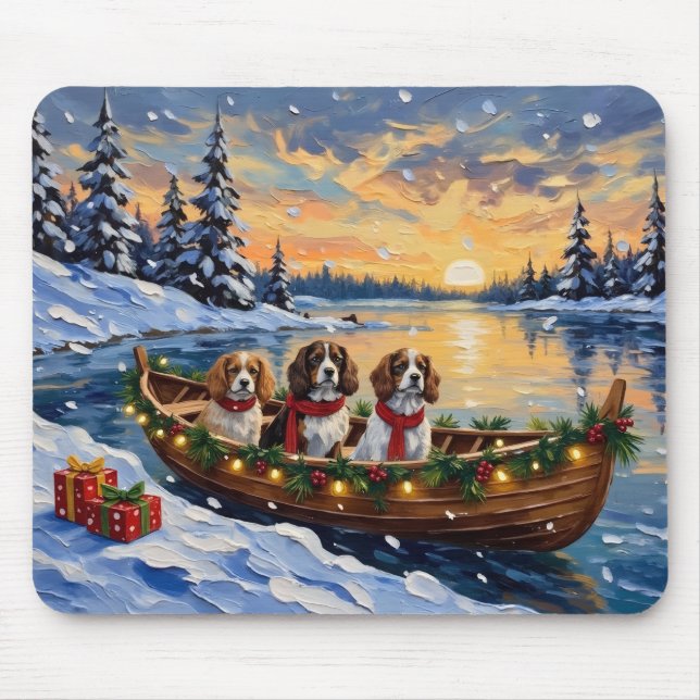 Cavalier King Charles Spaniel Christmas Boat Mouse Mat (Front)