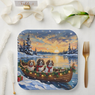 Cavalier King Charles Spaniel Christmas Boat Paper Plate