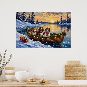 Cavalier King Charles Spaniel Christmas Boat Poster