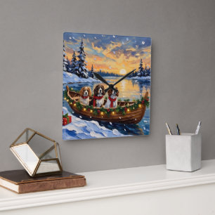 Cavalier King Charles Spaniel Christmas Boat Square Wall Clock