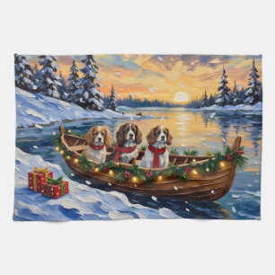 Cavalier King Charles Spaniel Christmas Boat Tea Towel