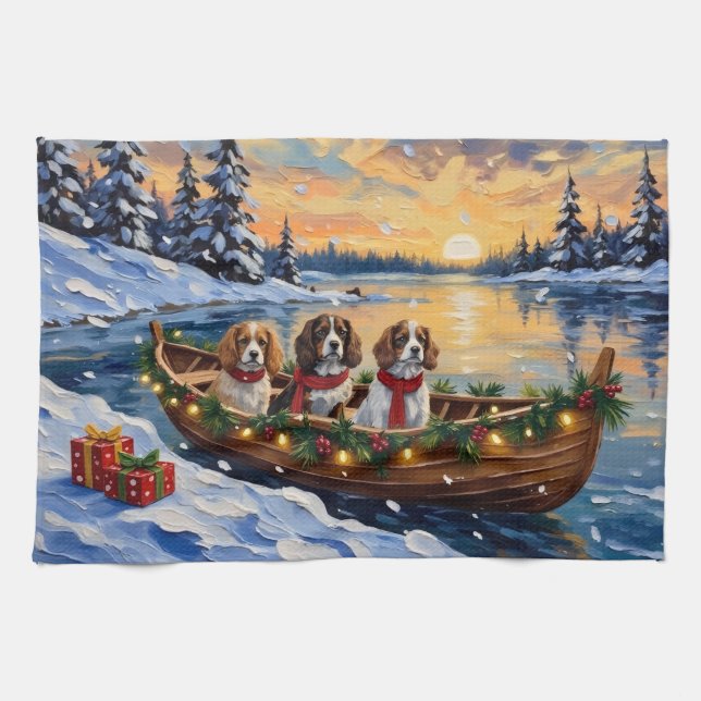 Cavalier King Charles Spaniel Christmas Boat Tea Towel (Horizontal)
