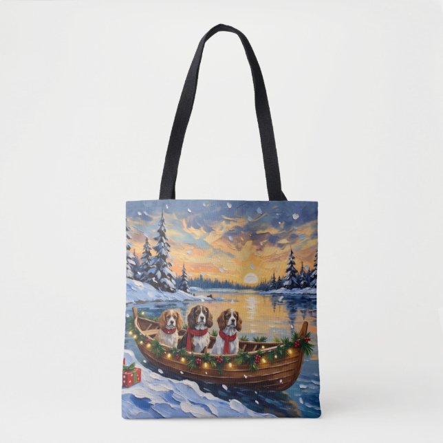Cavalier King Charles Spaniel Christmas Boat Tote Bag (Front)