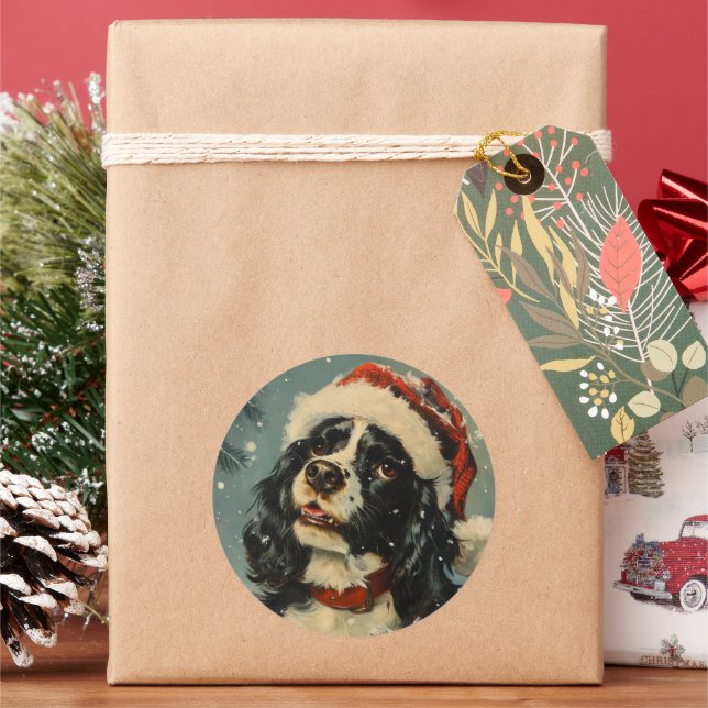 Cavalier King Charles Spaniel Christmas Classic Round Sticker (Holiday)
