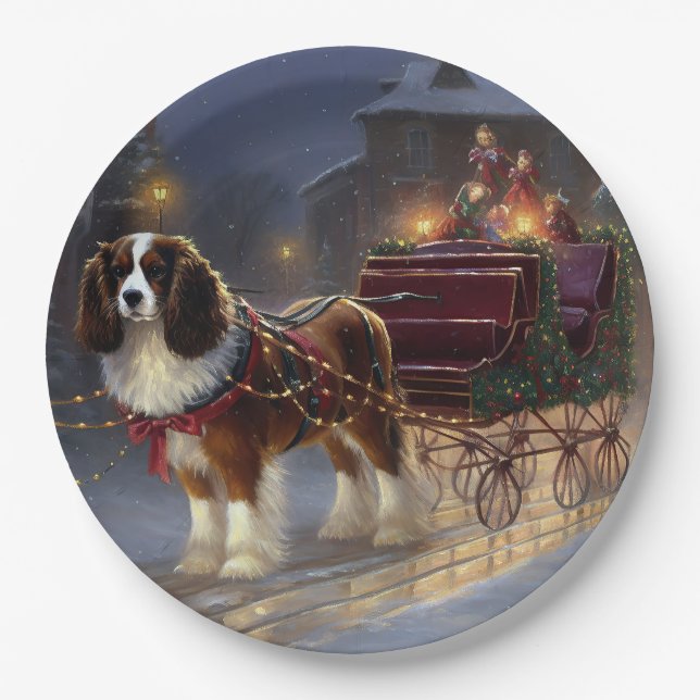 Cavalier King Charles Spaniel Christmas Festive  Paper Plate (Front)