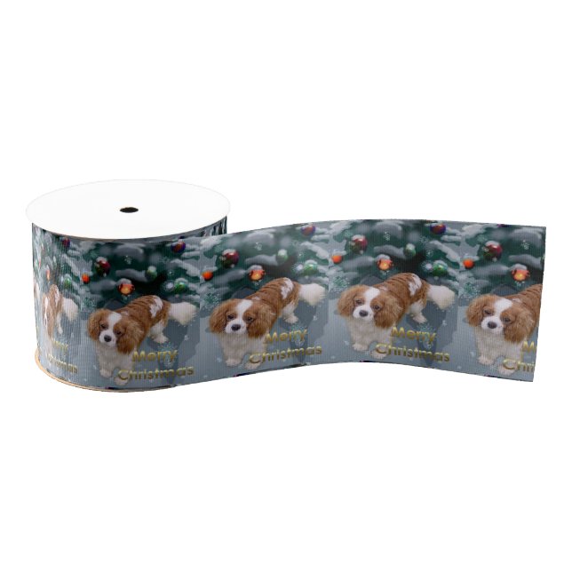 Cavalier King Charles Spaniel Christmas Grosgrain Ribbon (Spool)