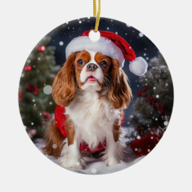 Cavalier King Charles Spaniel Christmas Keepsake Ceramic Tree Decoration (Front)