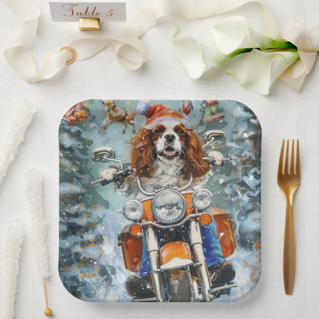 Cavalier King Charles Spaniel Christmas Paper Plate (Wedding)
