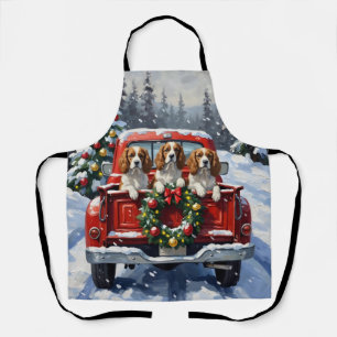 Cavalier King Charles Spaniel Christmas Red Truck Apron