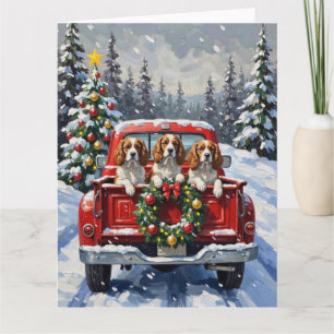 Cavalier King Charles Spaniel Christmas Red Truck Card
