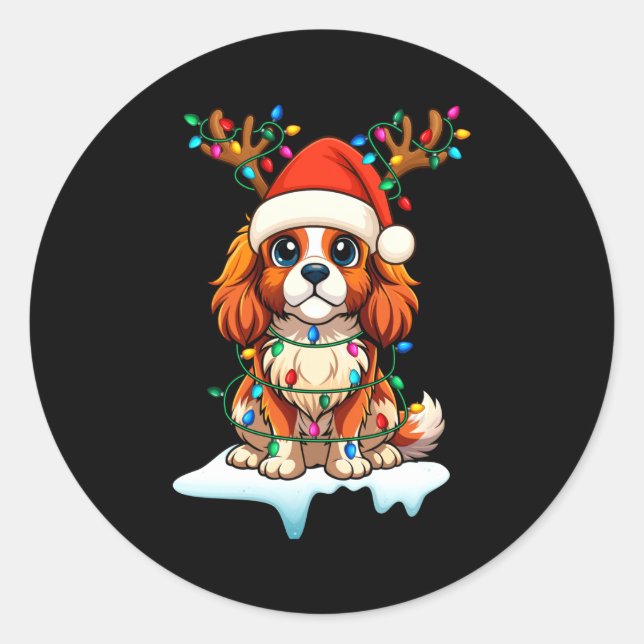 Cavalier King Charles Spaniel Christmas Reindeer P Classic Round Sticker (Front)