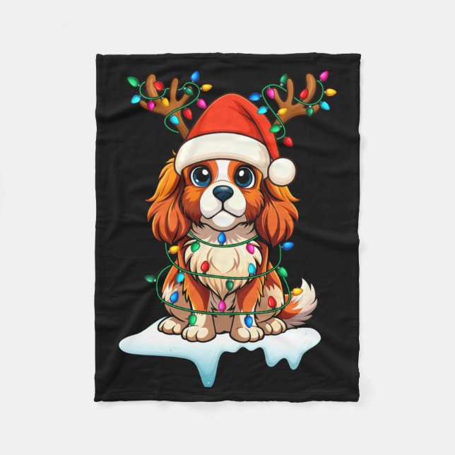 Cavalier King Charles Spaniel Christmas Reindeer P Fleece Blanket (Front)