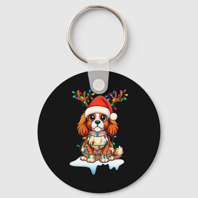 Cavalier King Charles Spaniel Christmas Reindeer P Key Ring (Front)