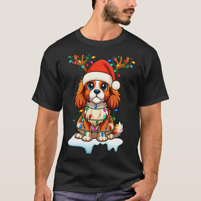 Cavalier King Charles Spaniel Christmas Reindeer P T-Shirt (Front)